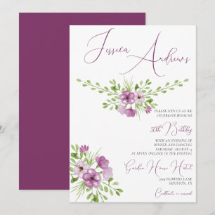 Convite Flores Românticas de Aquarela 50º Aniversário