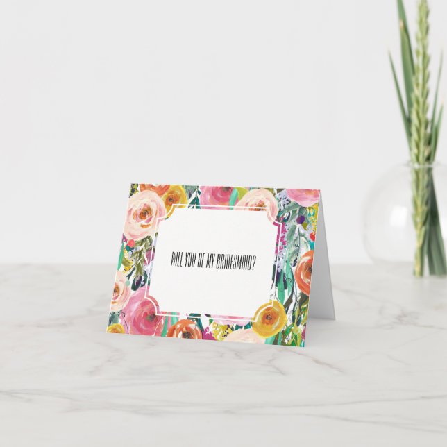 Convite Flores Românticas de Aquarela Bridesmaid (Frente)
