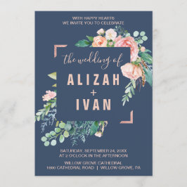 Convite Flores Românticas de Peônias | Azul Casamento De