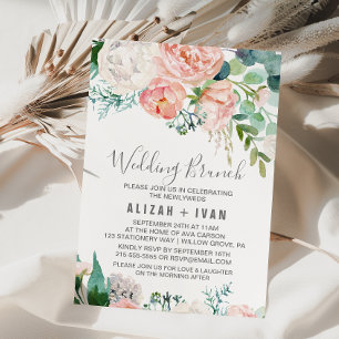 Convite Flores Românticas de Pequim Casando em Brunch