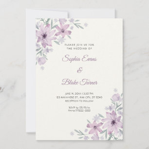Convite Flores Românticas Roxas Florais Creme Branco Casam