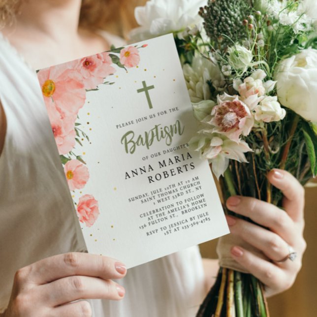 Convite Flores Rosa Batismo (Criador carregado)