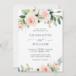 Convite Flores Rosa Bege Aquarela Folhagem Casamento
