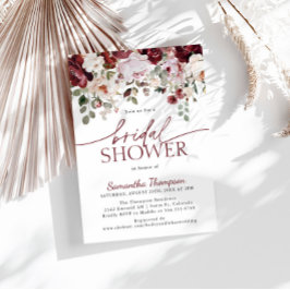 Convite Flores Rosa Blush Burgundy, Chá de panela Floral