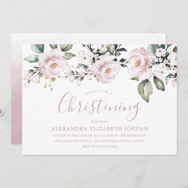 Convite Flores Rosa-Blush-Rosa Dusty Flores-Rosa-Flautista (Frente/Verso)