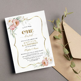Convite Flores Rosa Brancas Primeiro Aniversário e Batismo