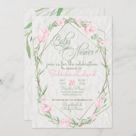 Convite Flores rosa Chá de fraldas de terrário verde
