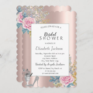 Convite Flores,Rosa Chá de panela Dourado brilhante de sal