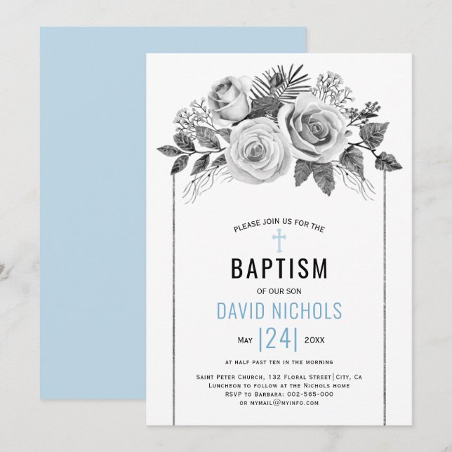 Convite Flores rosa de aquarelas, flores de cinza floral,  (Frente/Verso)