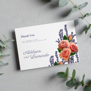 Convite Flores rosa de pêssego da lavanda botânica Obrigad