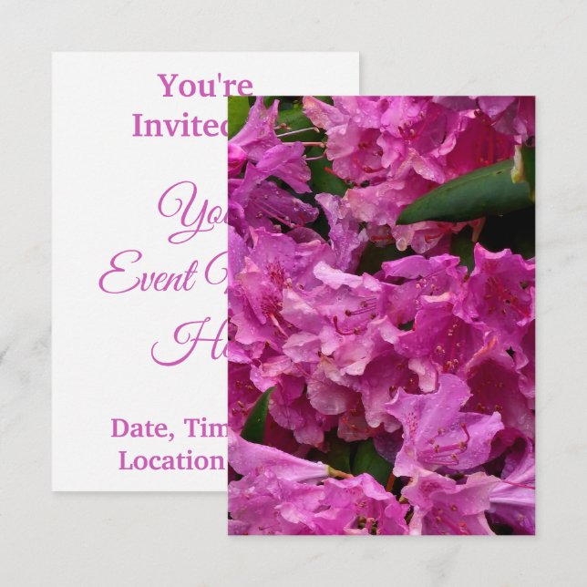 Convite Flores rosa de rododendron (Frente/Verso)