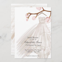 Convite Flores Rosa De Vestido Elegante chá de panela