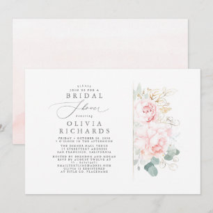 Convite Flores rosa Douradas deixam Chá de panela elegante