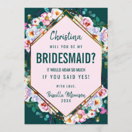 Convite Flores Rosa Douradas Trim Emerald Jade Bridesmaid