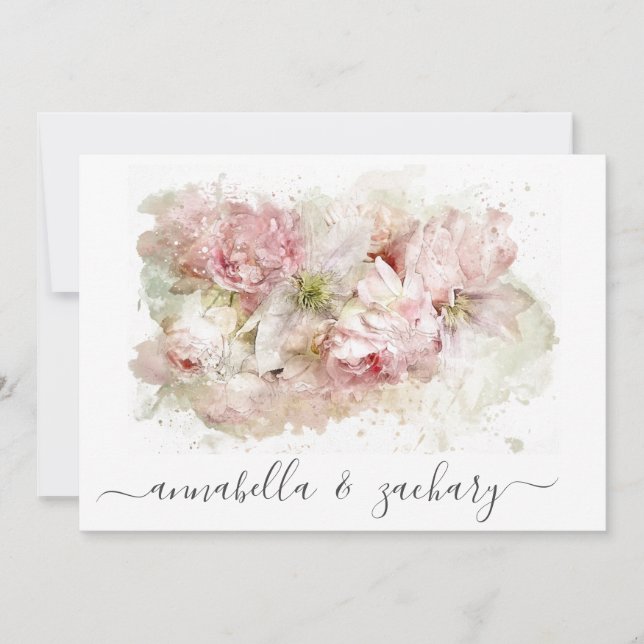 Convite *~*Flores Rosa Dusty RSVP QR AR26 WEDDING Floral (Frente)