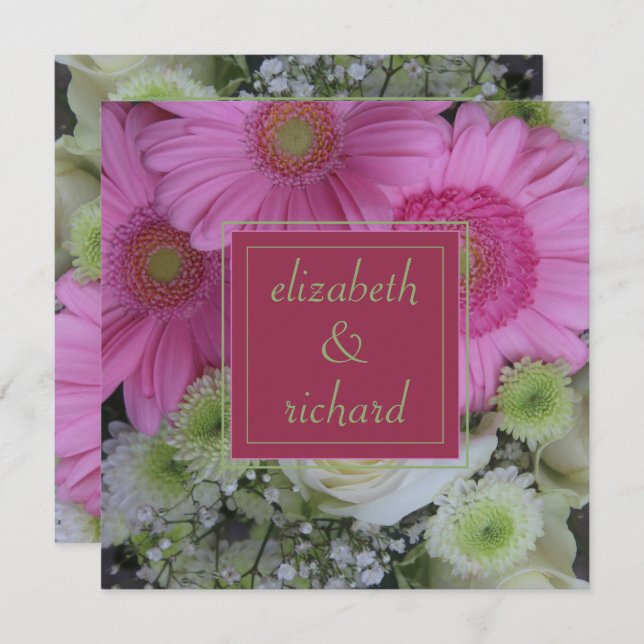 Convite Flores Rosa e Casamento de Rosa Branca (Frente/Verso)