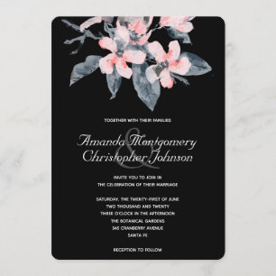 Convite Flores Rosa e Cinza Casamento com Aquarela Sofisti