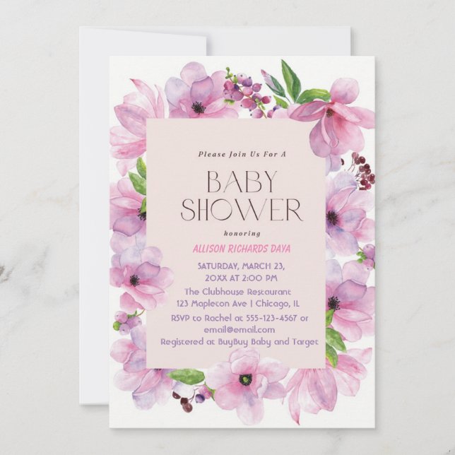 Convite Flores Rosa E Douradas Coloridas (Frente)