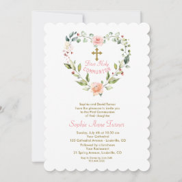 Convite Flores Rosa Elegantes Douradas Primeira Sagrada Co