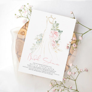 Convite Flores Rosa Elegantes e Chá de panela Verde