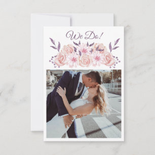 Convite Flores Rosa em Aquarela e Folhas Roxas-Casamento-