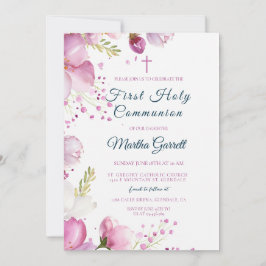 Convite Flores Rosa Filha Floral Primeira Comunhão Santa