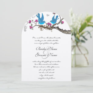 Convite Flores Rosa Fuchsia Aqua Brilhante Vintage Aves Bl