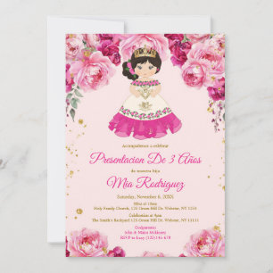 Convite Flores rosa Fuschia Apresentação De Tres Años