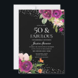 Convite Flores rosa Pretas Traseira 50ª Festa de aniversár<br><div class="desc">Flores Rosa Preto Traseiro 50º Convite de aniversário Ver coleção correspondente em Niche e Nest Store</div>