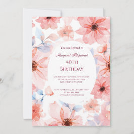 Convite Flores Rosa Qualquer Festa de aniversário