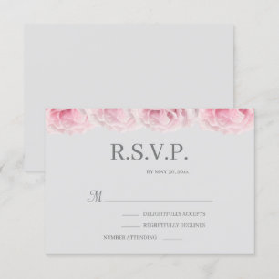 Convite Flores Rosa Real Rosa Elegante Cinza Casamento RSV