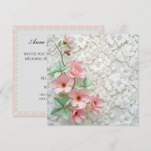 Convite Flores Rosa Renováveis No Lace Bridal Branco