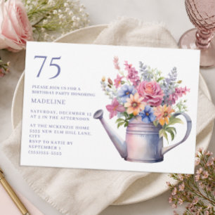Convite Flores Rosa Roxo Jardim País Aniversário de 75 ano