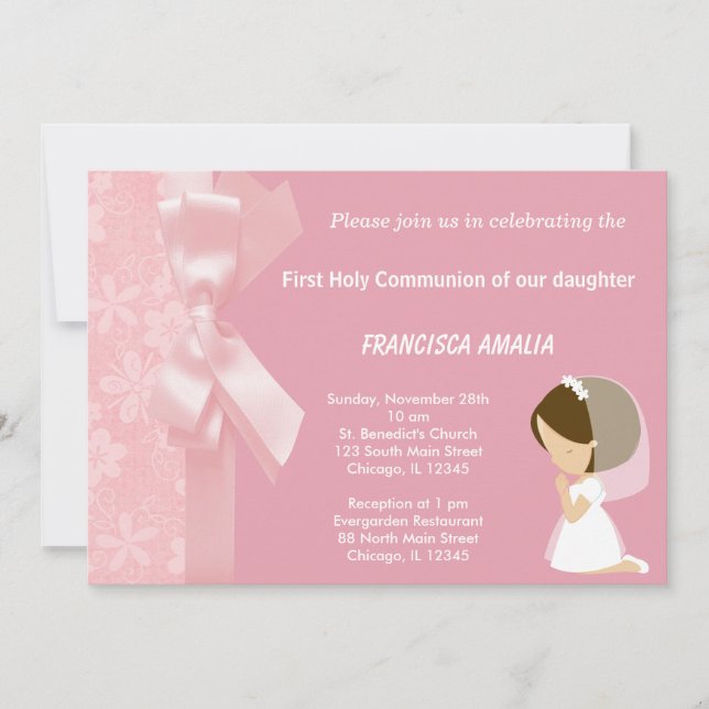 Convite Flores Rosa Santa Comunhão (Frente)