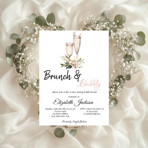 Convite Flores Rosa Vidro de Champanhe Brunch e Borracha