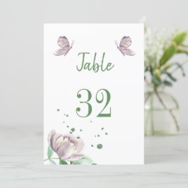 Convite flores roxas borboletas verdes número da mesa
