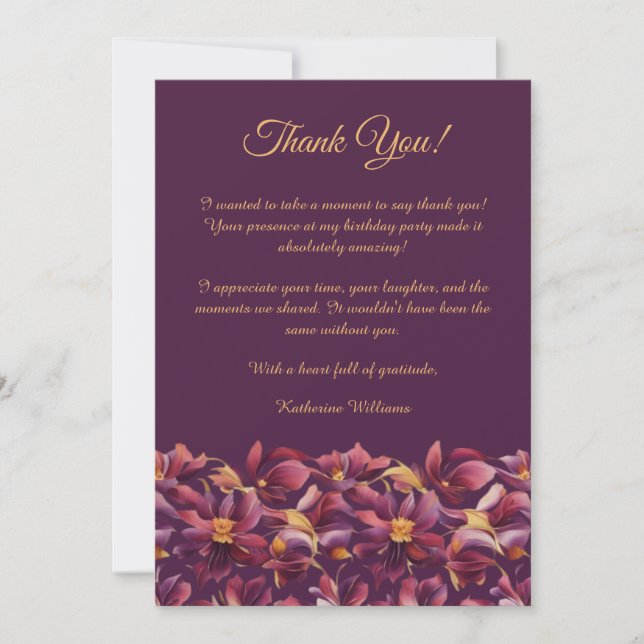 Convite Flores Roxas-cartões de agradecimentos- (Frente)