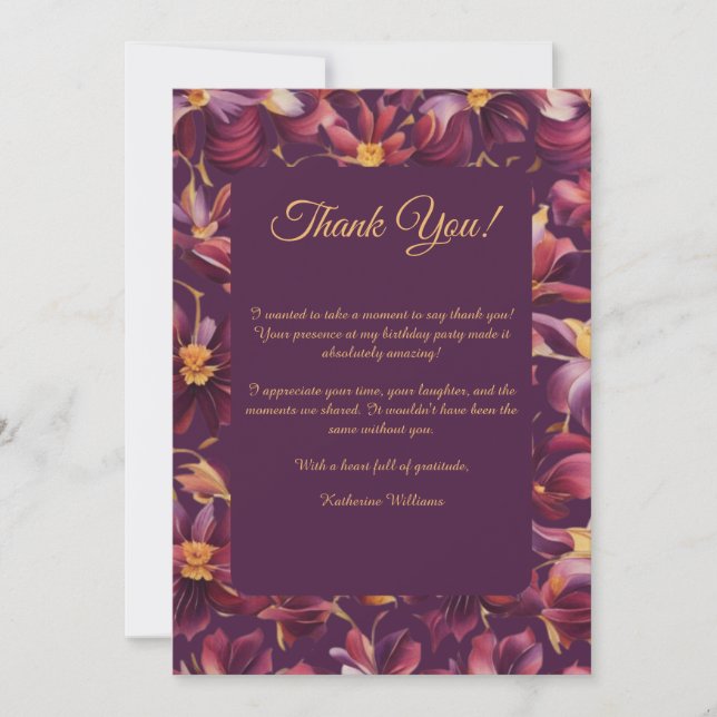 Convite Flores Roxas-cartões de agradecimentos- (Frente)