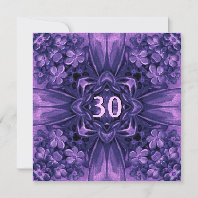 Convite Flores Roxas de aniversário de 30 anos (Frente)