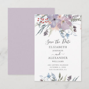 Convite Flores roxas de aquarela. Casamento floral Lilac