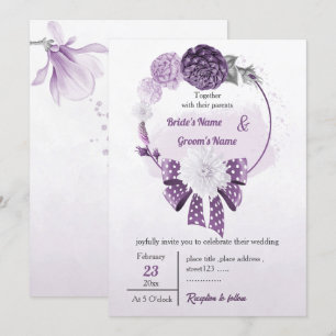 Convite flores roxas e fritas florais casamento
