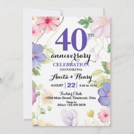 Convite Flores roxas e rosadas Qualquer Aniversário