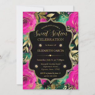 Convite Flores Roxas e Turquesa em Aquarela Sweet 16