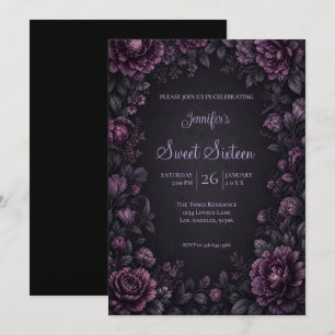 Convite Flores Roxas Mal-Humoradas Sweet 16 Aniversário