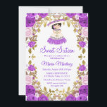 Convite Flores Roxas Mexicanas Doce 16 Aniversário<br><div class="desc">Flores Douradas do rosa Dourado Lente Leve Rosa Doce 16 Convite Para Flores Roxas Mexicanas Doce 16 Convite De Aniversário</div>