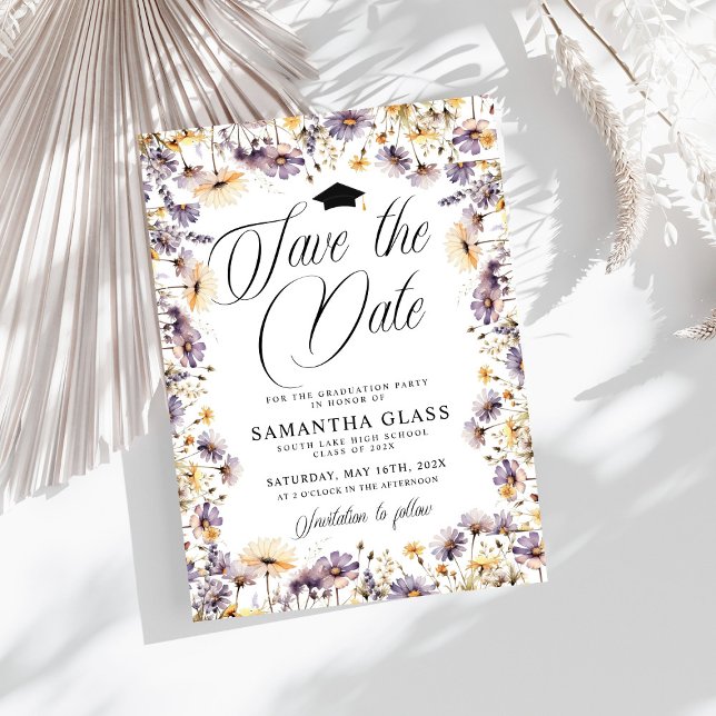 Convite Flores Roxas Modernas Salvem A Graduação De Data (Criador carregado)