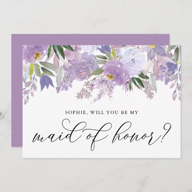 Convite Flores Roxas Poeiras Serão A Minha Madrinha de cas (Frente/Verso)