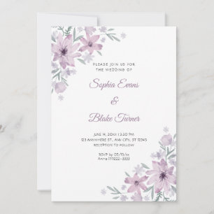 Convite Flores Roxas Românticas Florais Casamento Branco