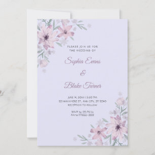 Convite Flores Roxas Românticas Florais Lavanda Casamento