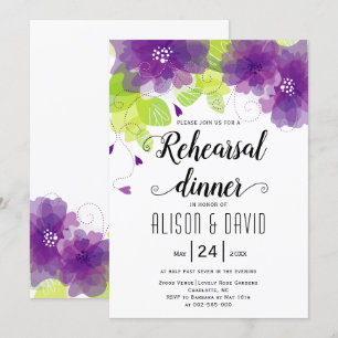 Convite Flores roxas violetas que wedding o jantar de
